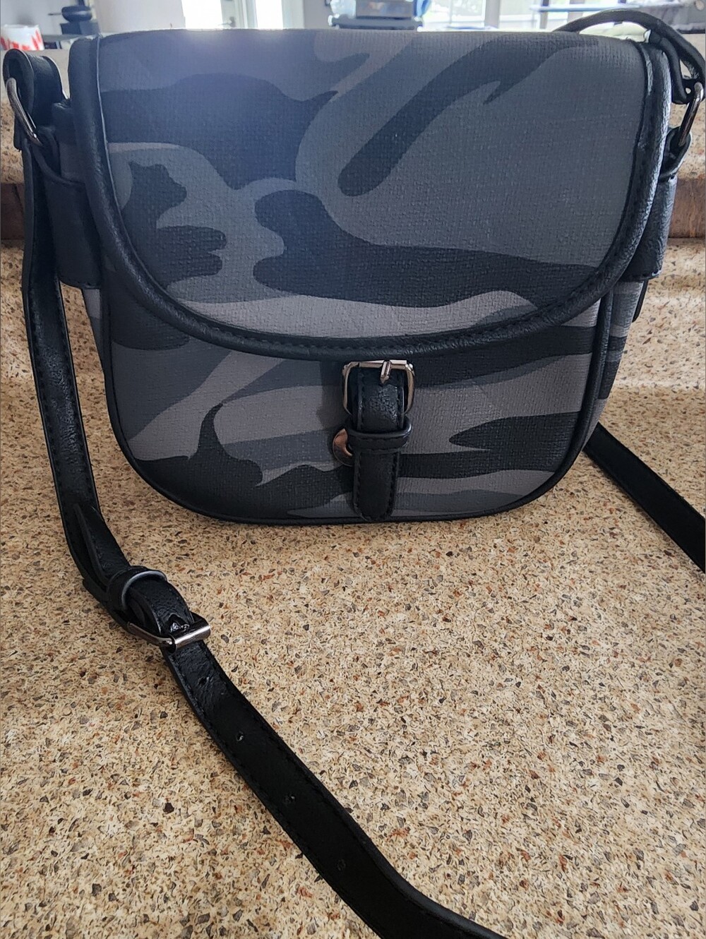 Very Rare Mellow World Black & Gray Camo Crossbody Bag